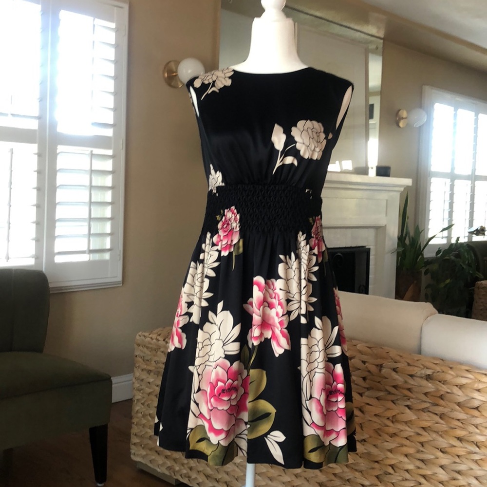 Jessica Simpson Floral, A Line Satin Dress.